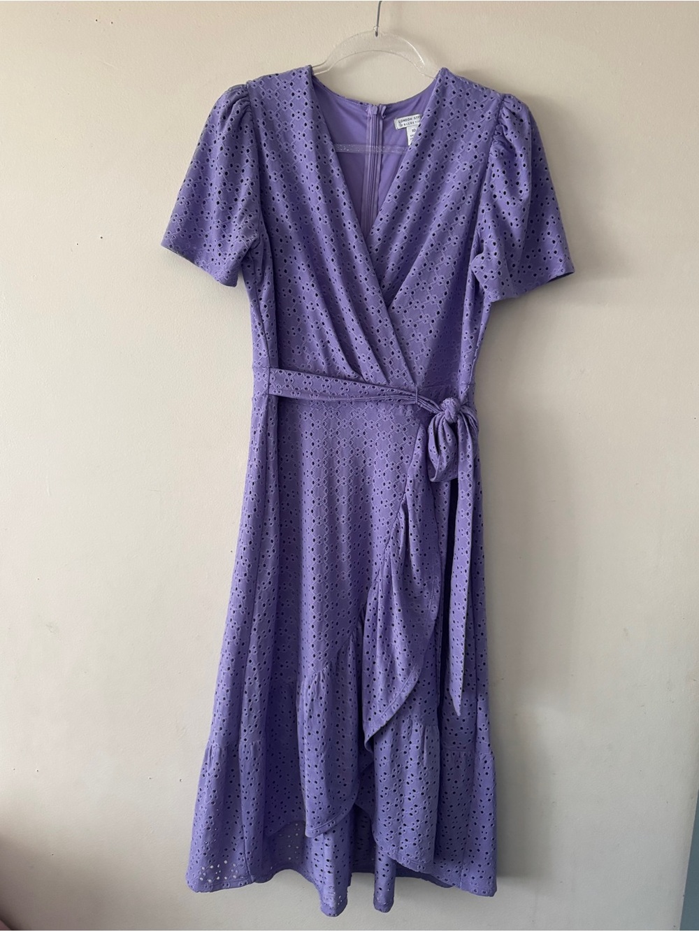 Purple Eyelet Wrap Midi Dress by London style